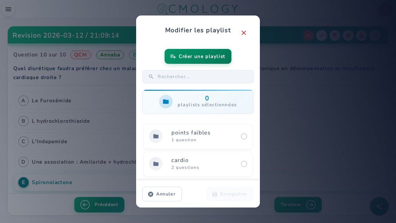 Dialogue Ajouter à la playlist pendant une session de quiz