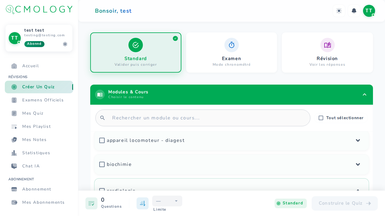 Options de filtres dans le constructeur de quiz