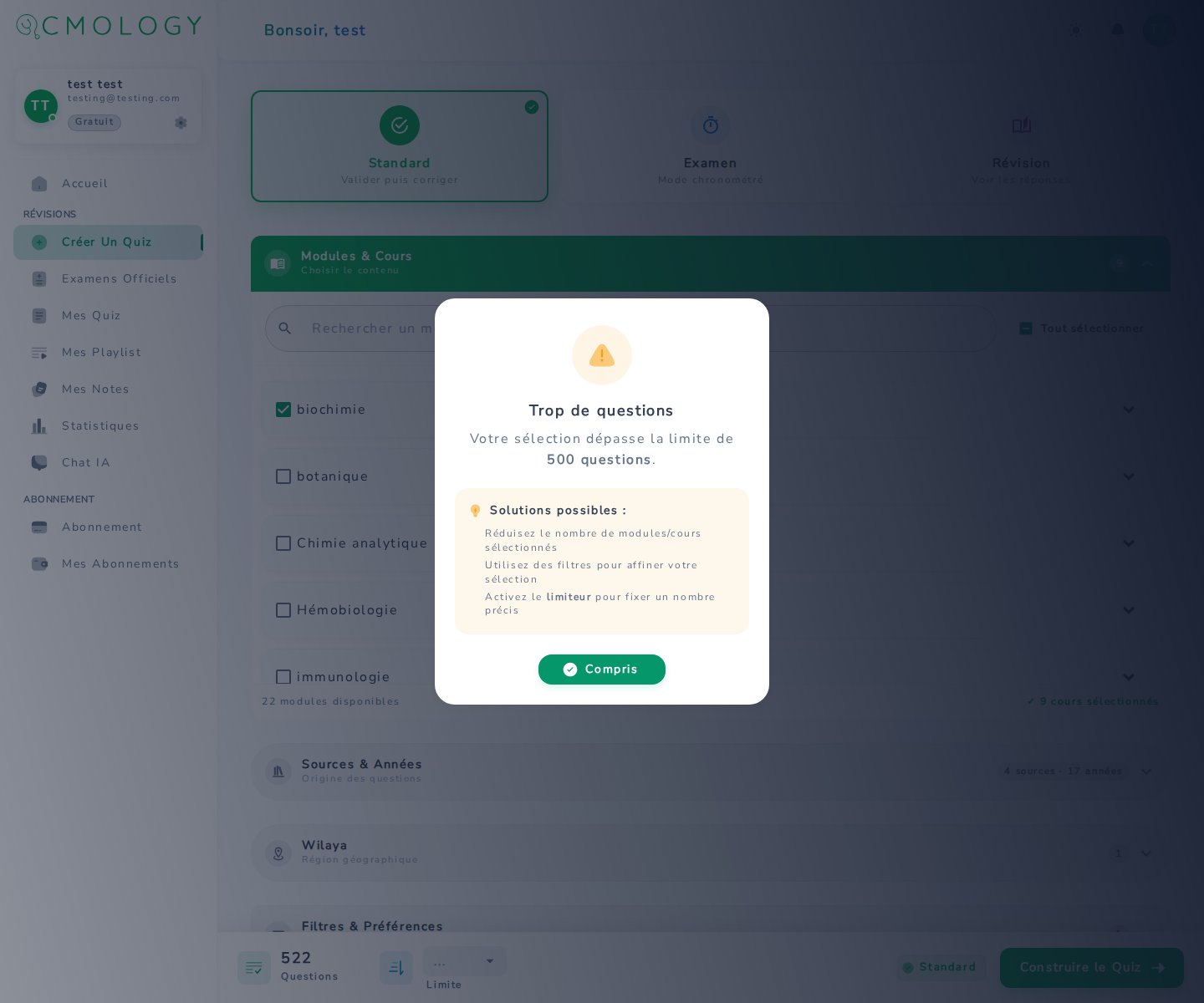 Alerte « trop de questions » dans le constructeur
