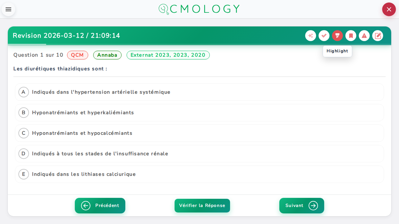 Mode surlignage actif dans une session de quiz